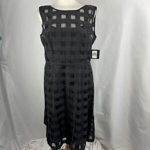 NEW Ellen Trace Black Sheer Plaid Dress with Slip